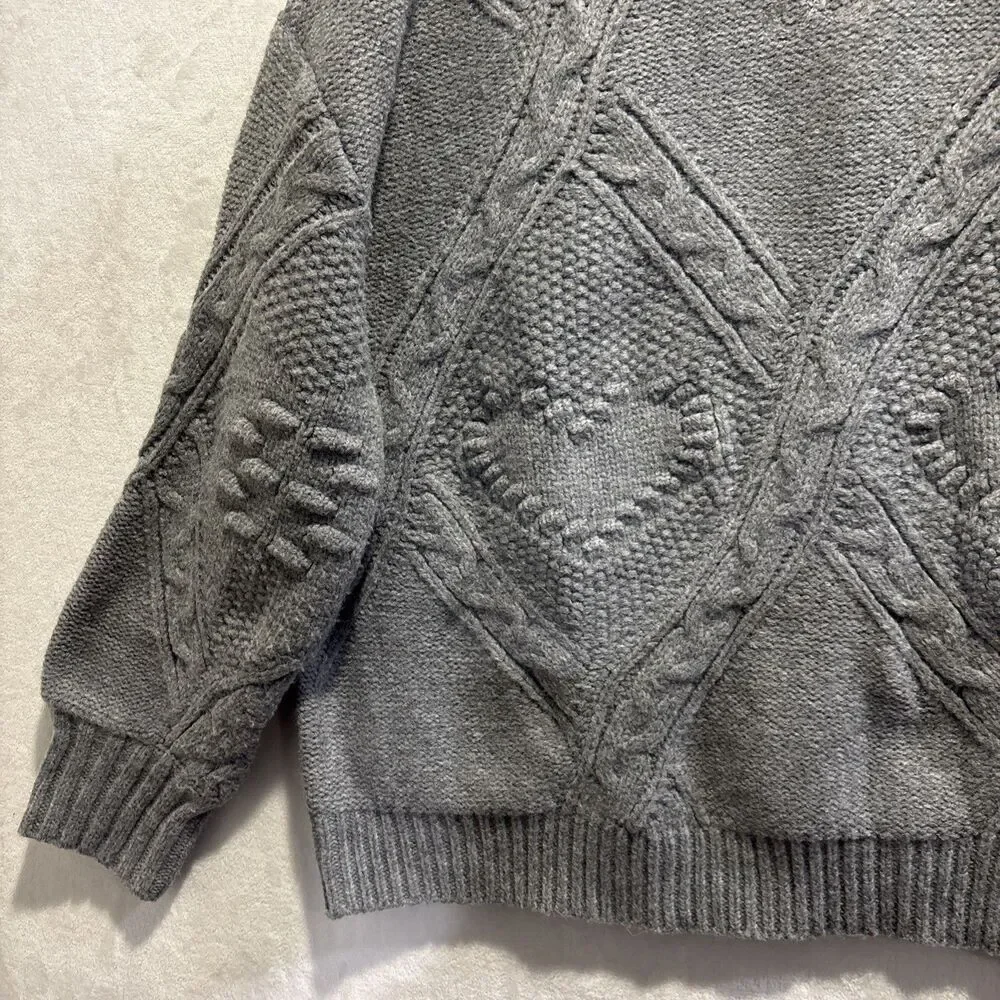 Aelfric Eden Women's Oversized Cable Knit Chunky Mock Neck Sweater Large Grey - Picture 4 of 16